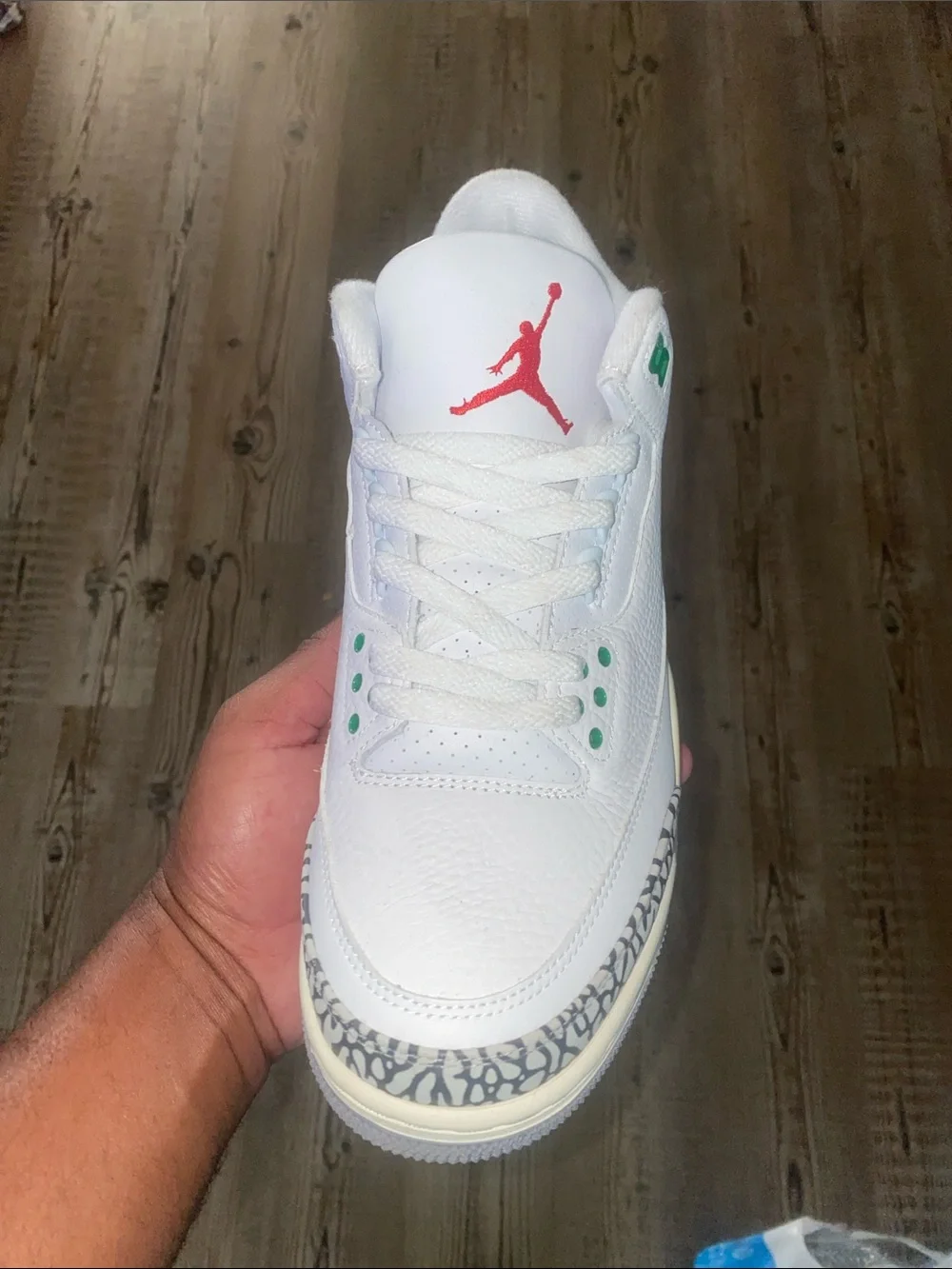 Jordan 3 Retro White Leather Sneaker with Green Accents
